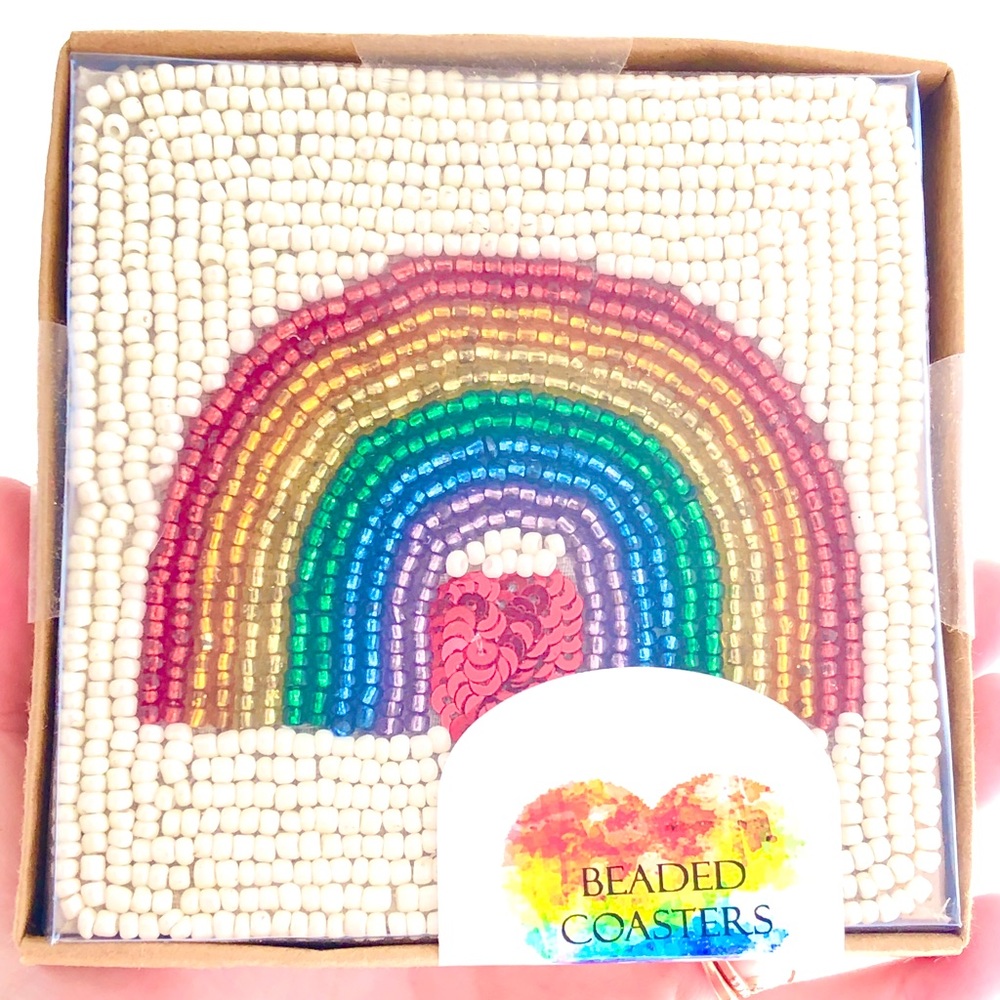 Rainbow Beaded Coaster set of 4 - Handmade! Brand New 🌈